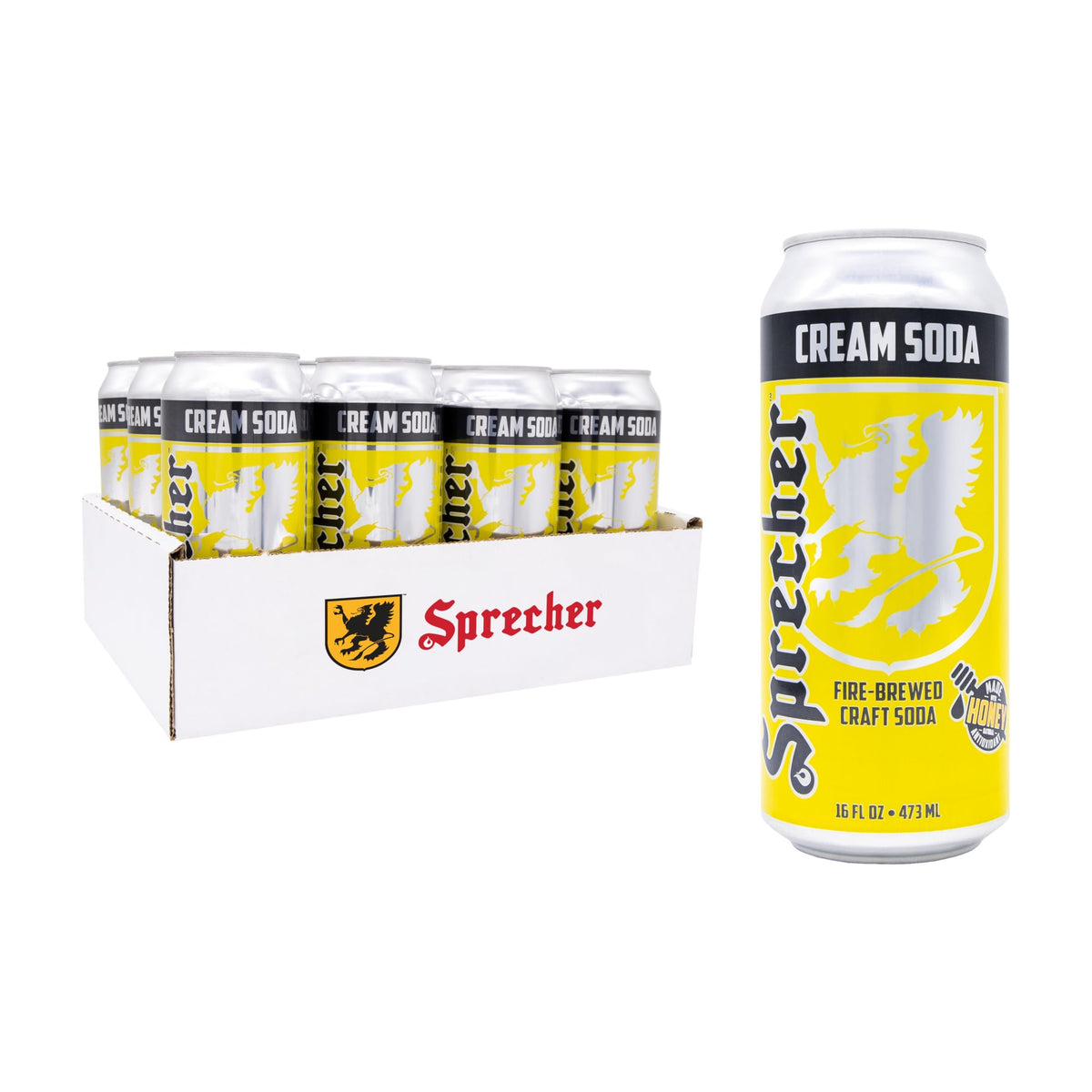 Sprecher Cream Soda – Fire-Brewed with Real Honey, Vanilla Cream, 16 oz Cans