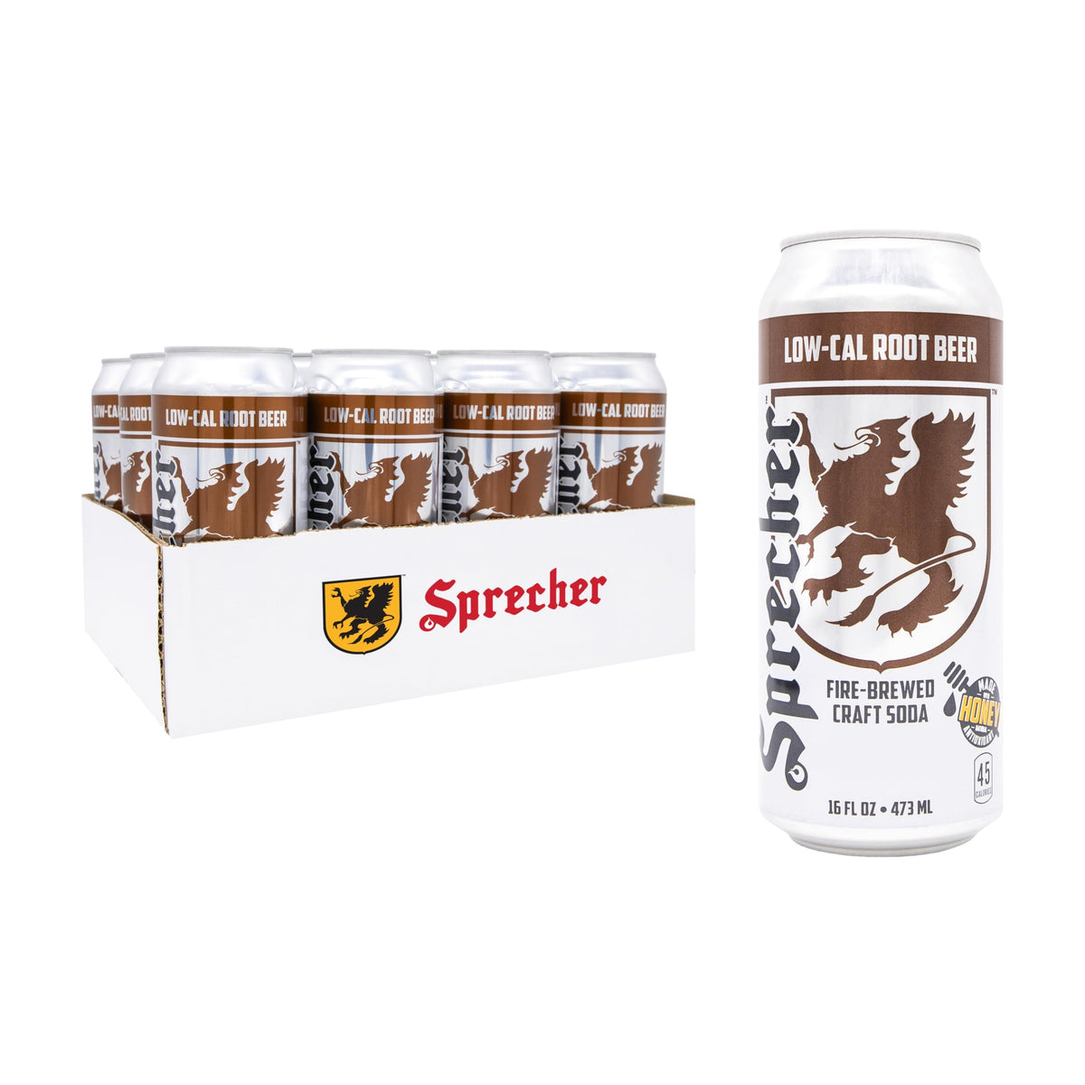 Sprecher Low Cal Root Beer Soda – Fire-Brewed Craft, Real Honey, 16 oz Cans (12 Pack)