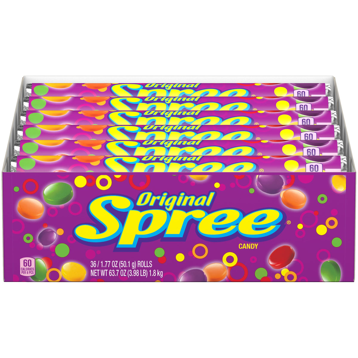 Wonka Spree Original Hard Candy Rolls – 1.77 oz Each, Pack of 36 | Colorful Fruity Treats