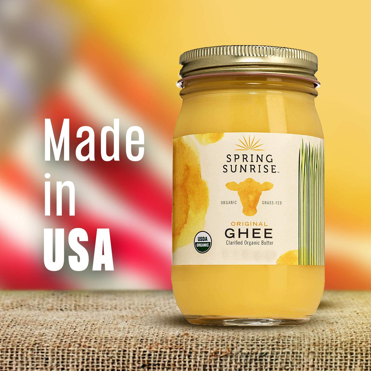 Spring Sunrise Organic Grass-Fed Ghee 16 oz – High-Heat Clarified Butter for Keto & Paleo