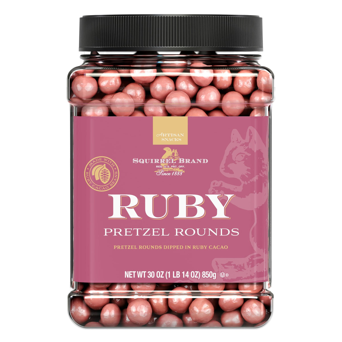 Squirrel Brand Ruby Cacao Pretzel Rounds – 30oz Resealable Jar, Sweet & Salty Gourmet Snack