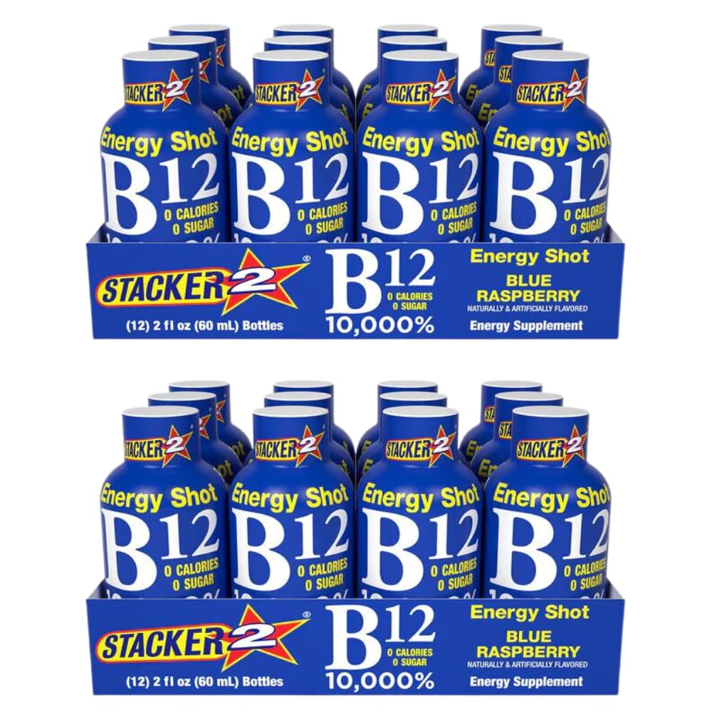 Stacker 2 Blue Raspberry B12 Energy Shot, 2 oz – Pack of 24