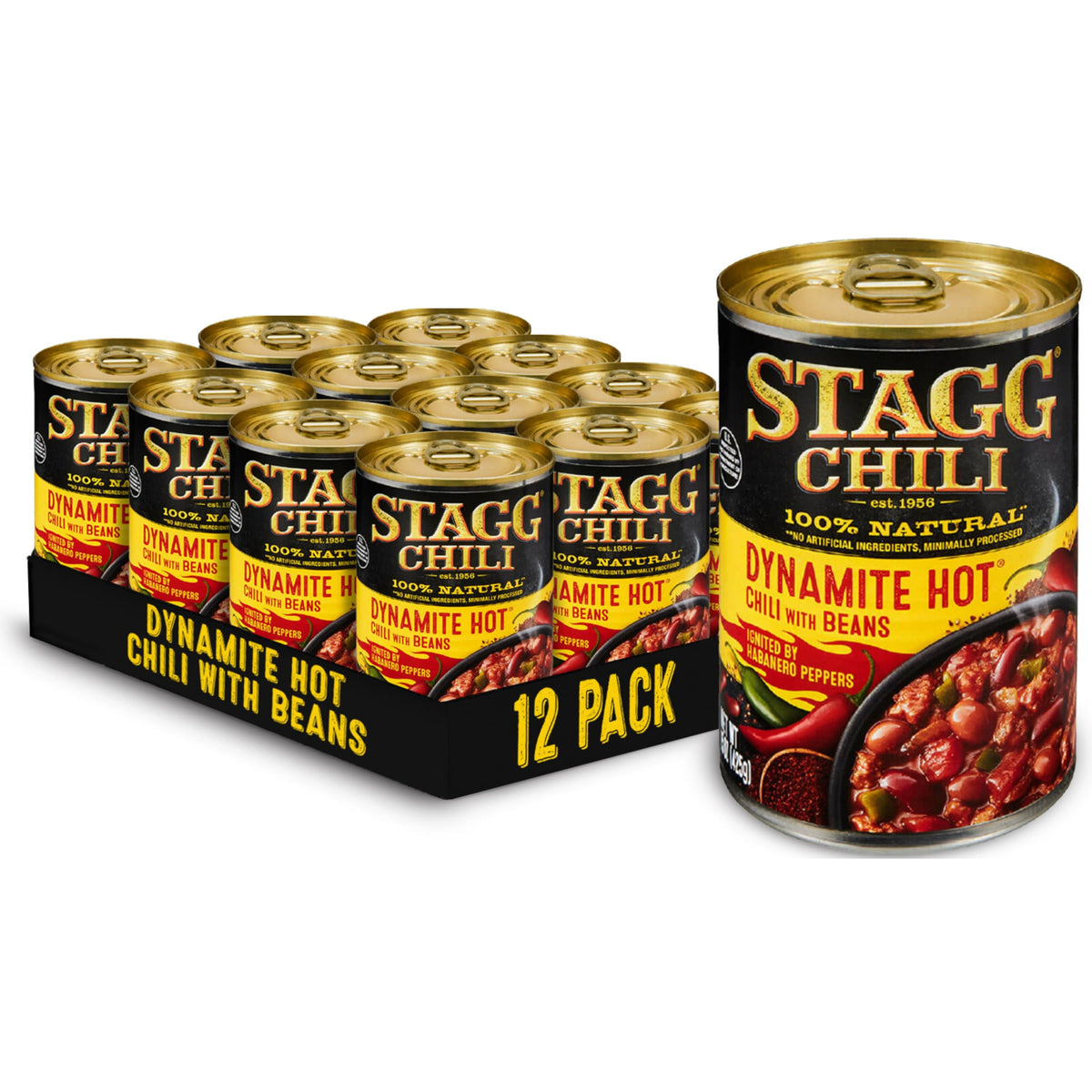 STAGG Dynamite Chili with Beans - 15 oz Can (Pack of 12) | Spicy, Protein-Packed, 100% Natural