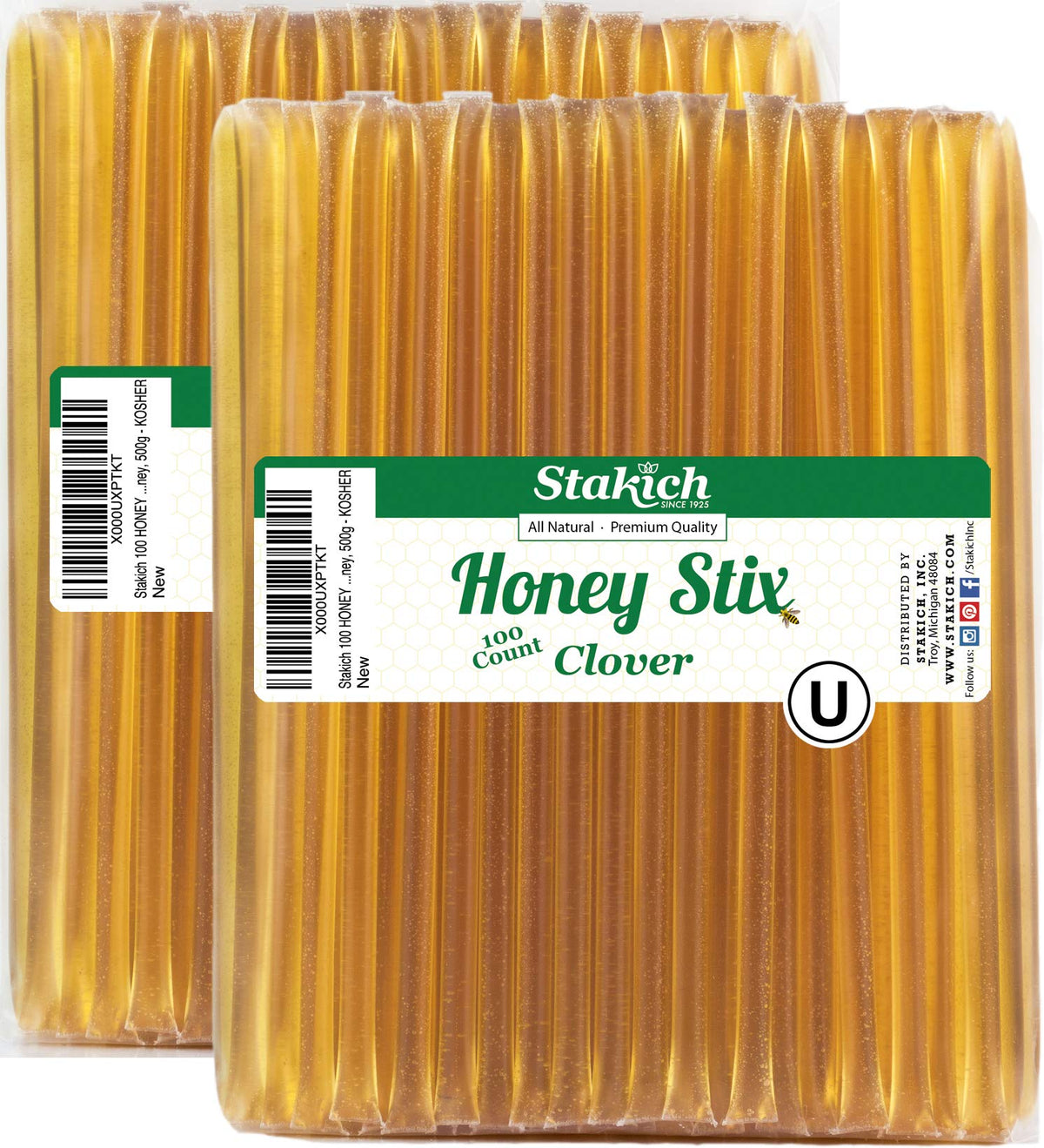 Stakich Clover Honey Sticks – Kosher Certified, 200 Count Bulk Pack