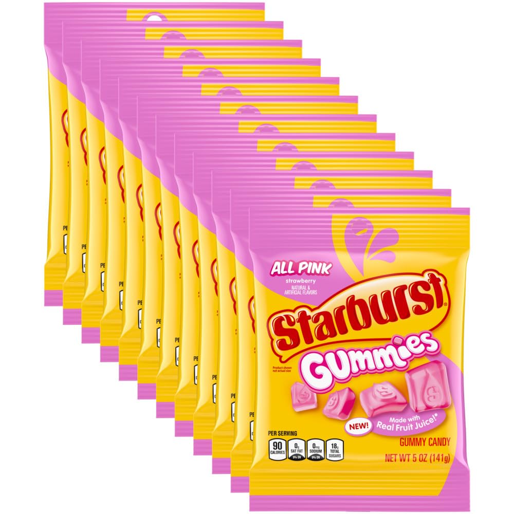 STARBURST All Pink Gummies – 5 oz Bags (12-Pack Bulk) | Strawberry Flavor, Individually Wrapped