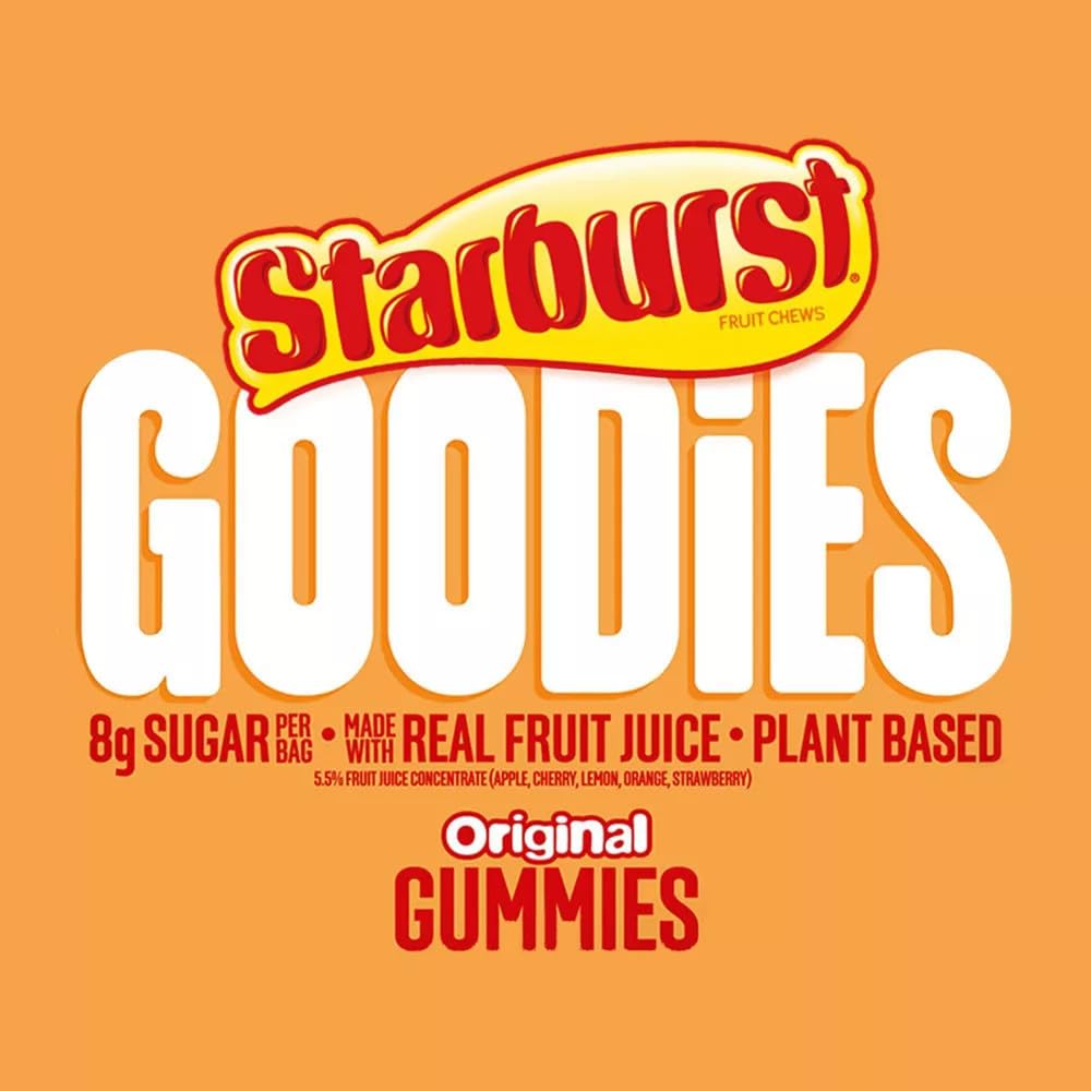 STARBURST GOODIES Original Plant-Based Gummies – Low Sugar, 12-Pack, 1.8 oz Bags
