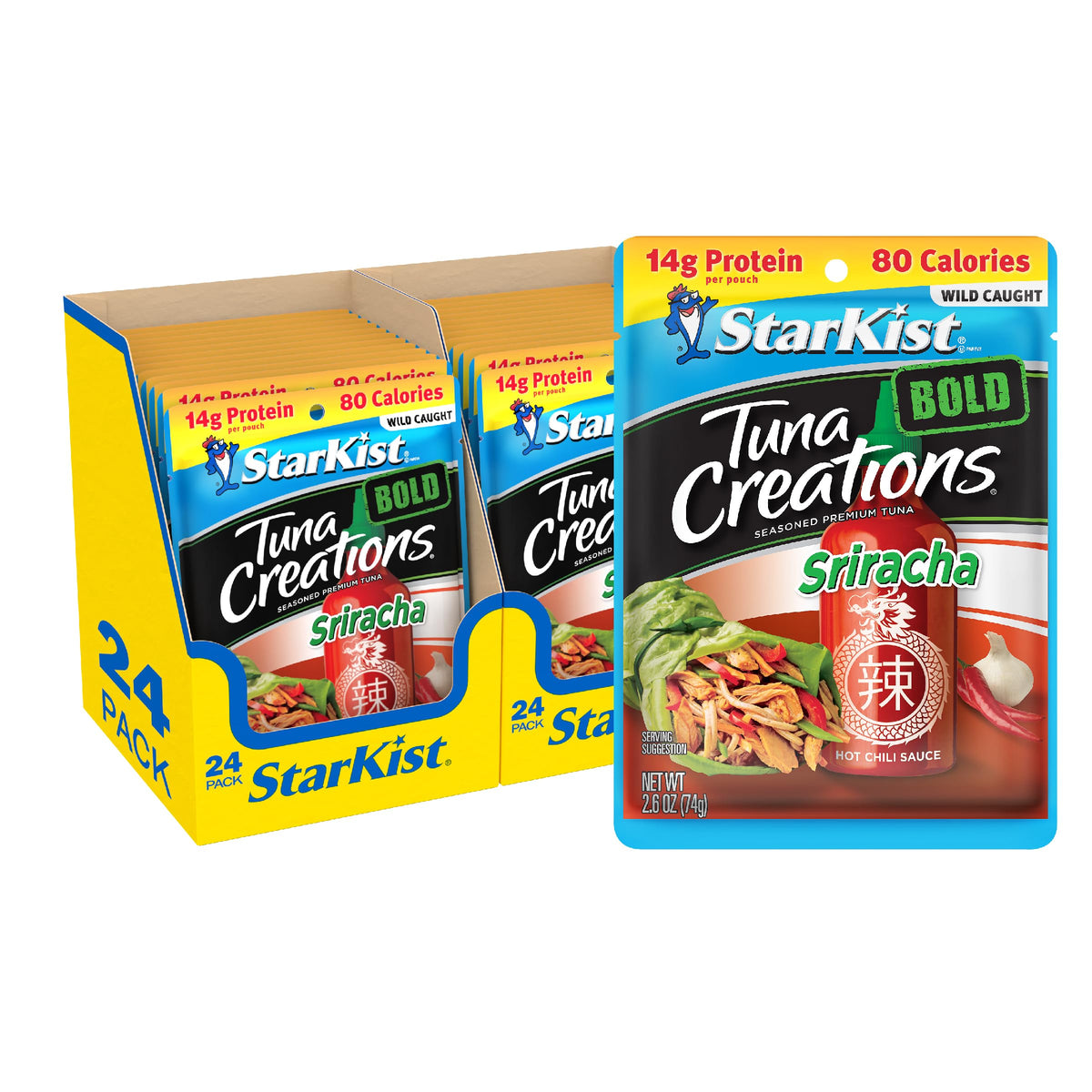 StarKist Tuna Creations BOLD Sriracha Pouch – 24 Pack, Wild Caught, 14g Protein