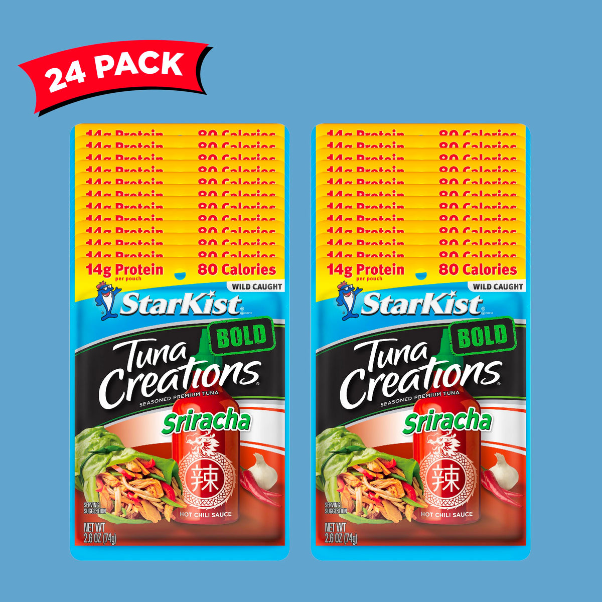 StarKist Tuna Creations BOLD Sriracha Pouch – 24 Pack, Wild Caught, 14g Protein