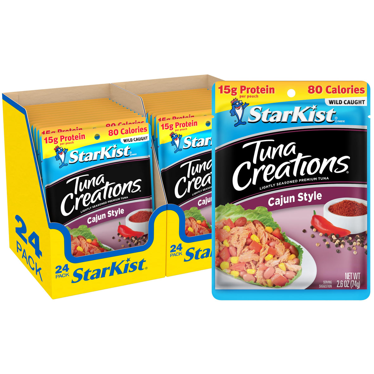 StarKist Tuna Creations Cajun Style Pouch – 24 Pack, 2.6 oz Each | Wild Caught, High Protein