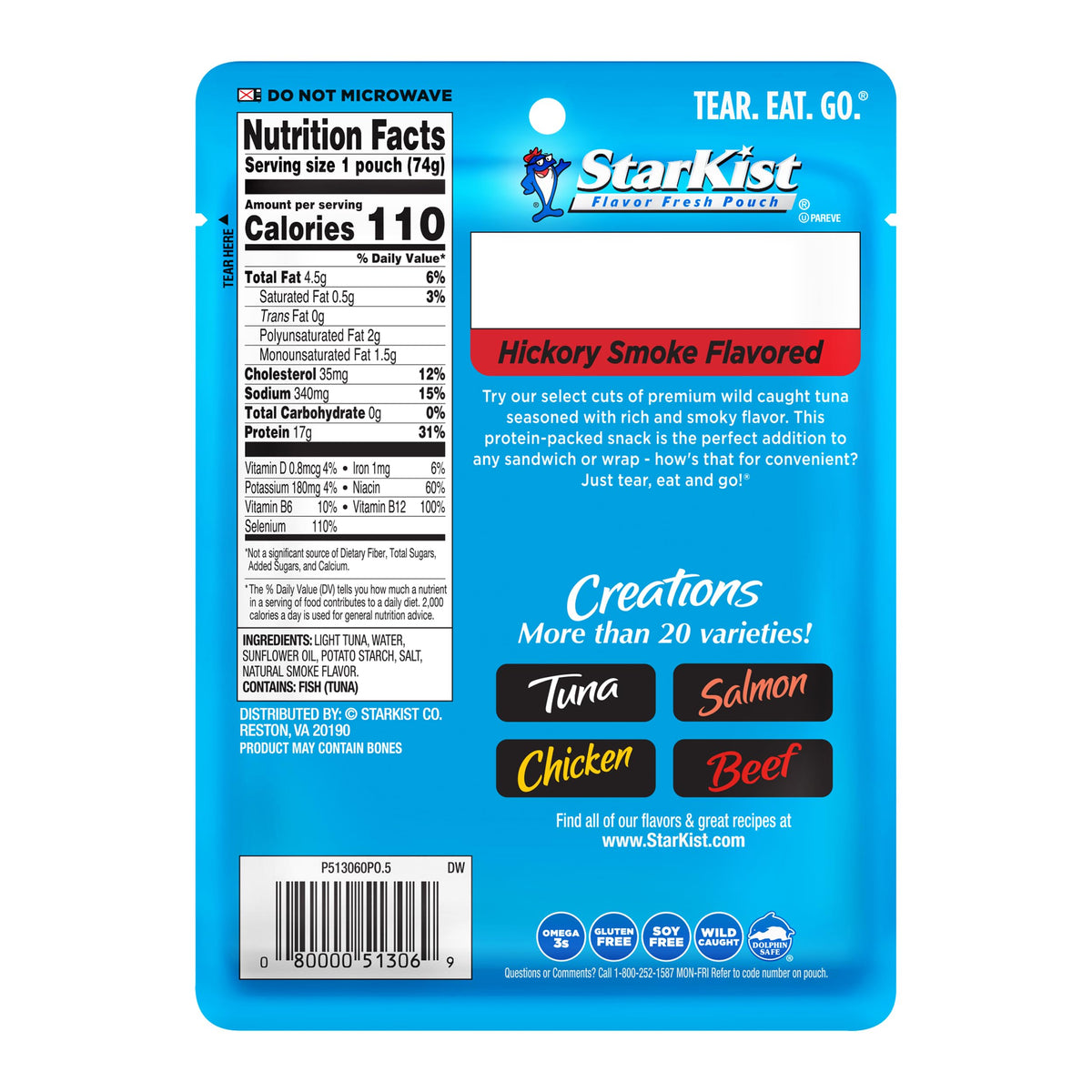 StarKist Tuna Creations Hickory Smoked Pouch, 24 Pack — Wild Caught, 17g Protein, Gluten & Soy Free