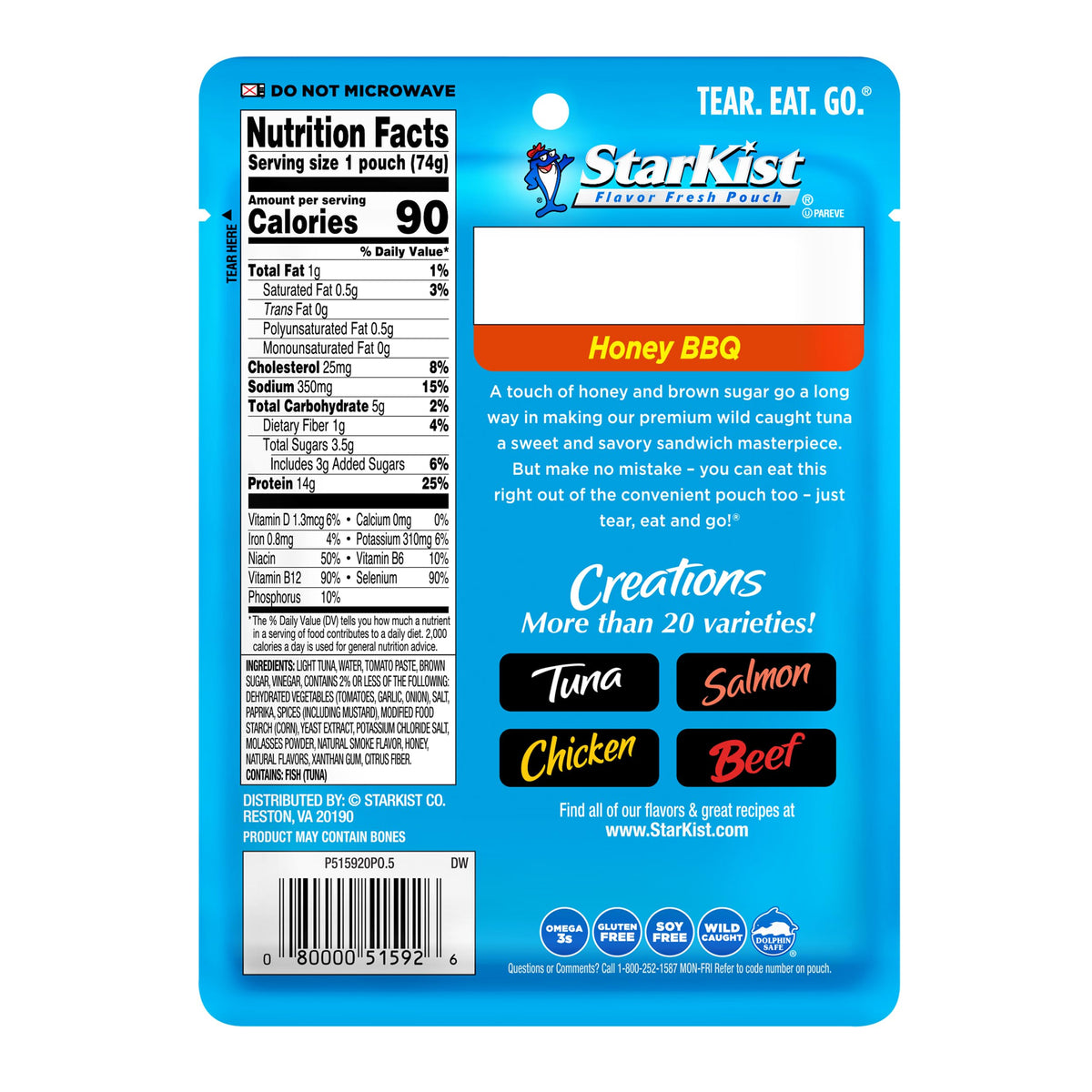StarKist Tuna Creations Honey BBQ Pouch – 2.6 oz x 24 Pack, Wild Caught, High Protein