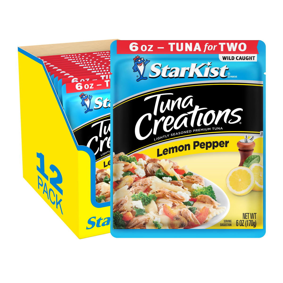 StarKist Tuna Creations Lemon Pepper Pouch – 6 oz, 12 Pack | Wild-Caught, High Protein, Gluten & Soy Free