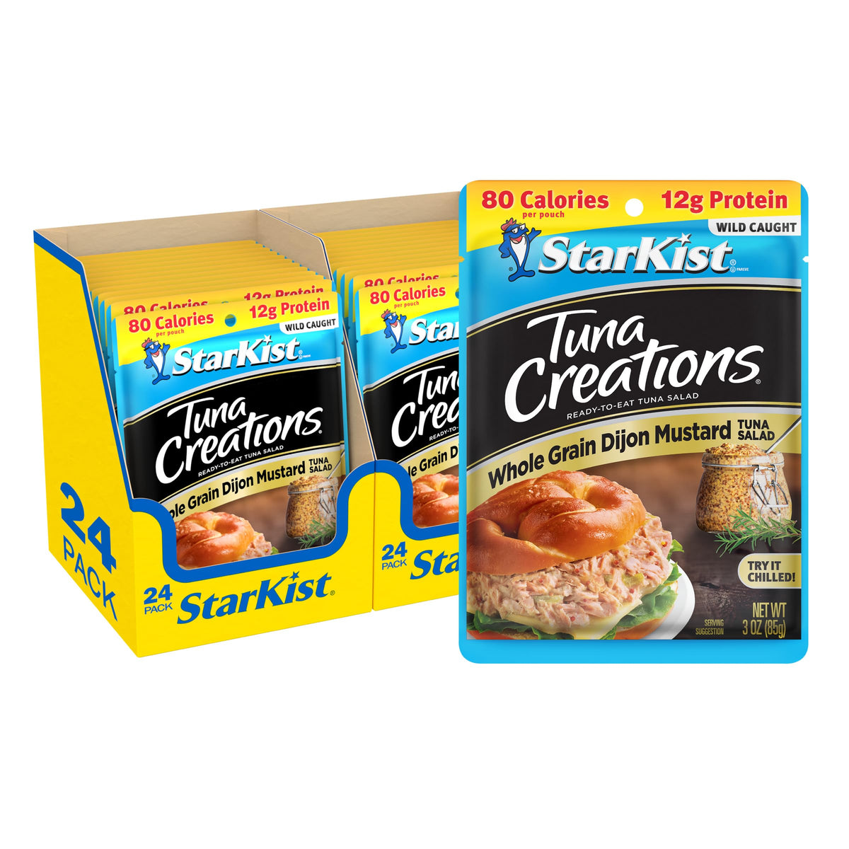 StarKist Tuna Creations Whole Grain Dijon Mustard Tuna Salad Pouch – Wild Caught, 12g Protein, 80 Cal, 24 Pack
