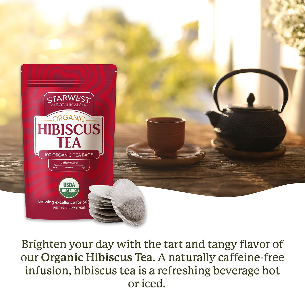 Starwest Botanicals Organic Hibiscus Tea - Caffeine Free, 100 Bags