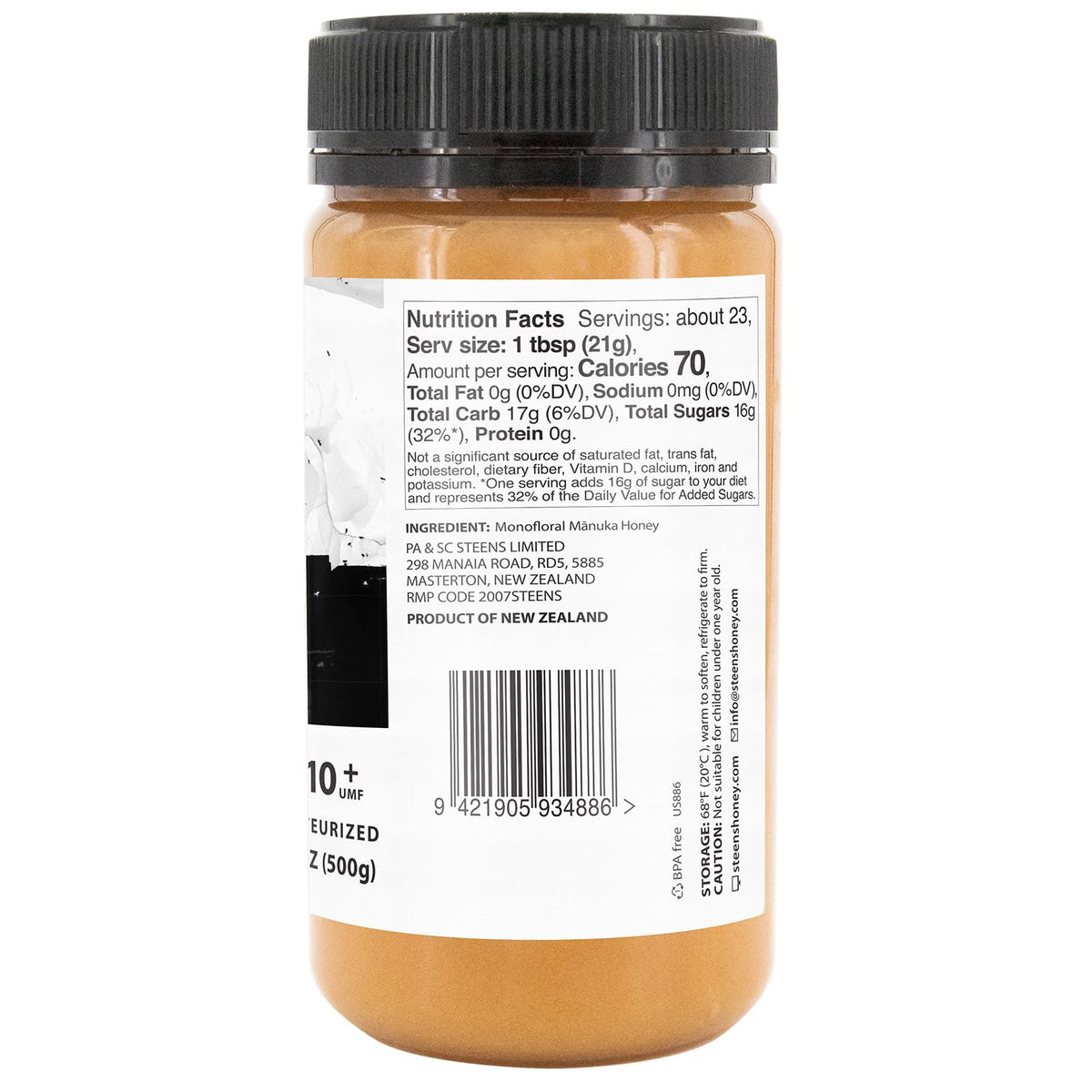 Steens Manuka Honey MGO 263+ | UMF 10+ Pure Raw NZ 17.6 oz Jar