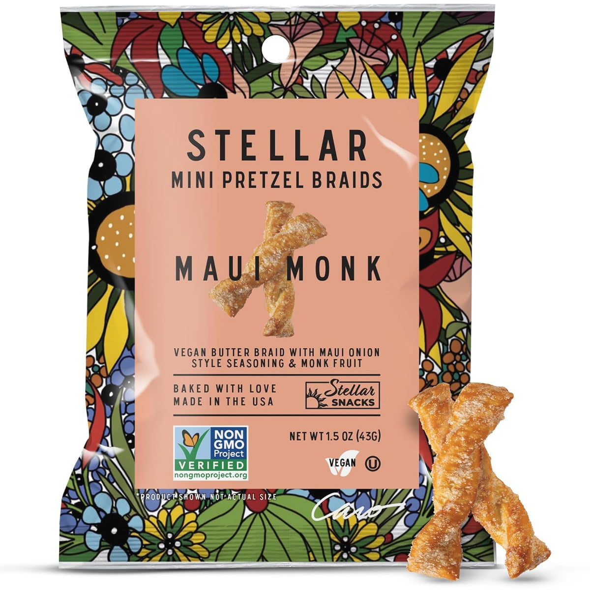 Stellar Snacks Maui Monk Mini Pretzel Braids – 24-Pack, Vegan, Kosher, Non-GMO, 1.5 oz Each