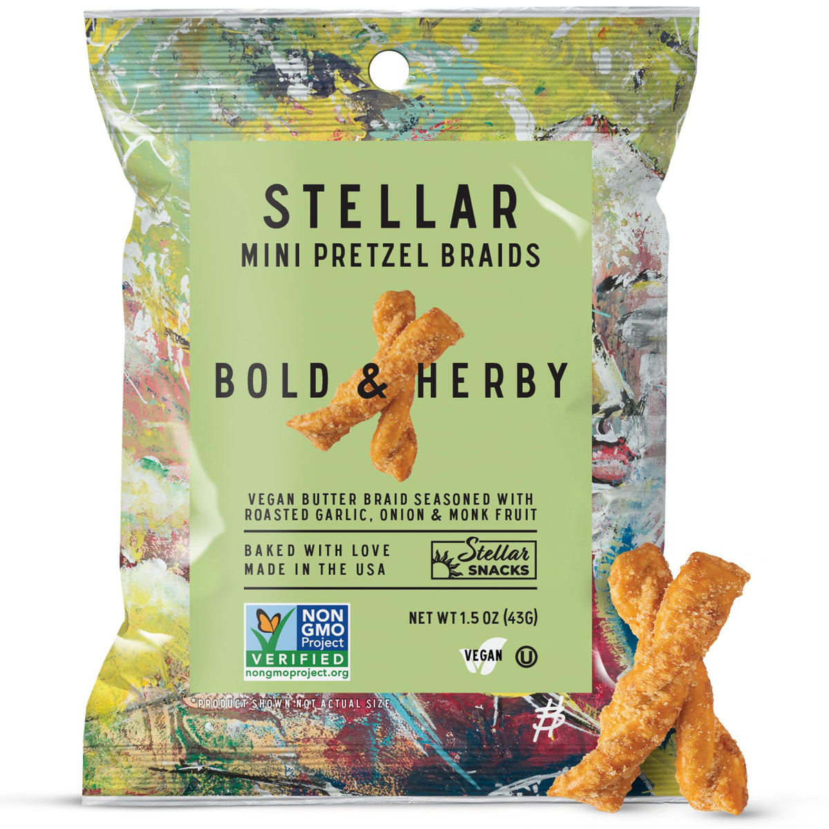 Stellar Snacks Mini Pretzel Braids – Vegan, Kosher, Non-GMO, 24-pack, Bold & Herby