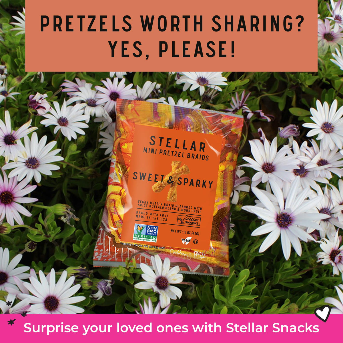 Stellar Snacks Mini Pretzel Braids Maui Monk – Vegan, Kosher, Non-GMO (24 x 1.5 oz)