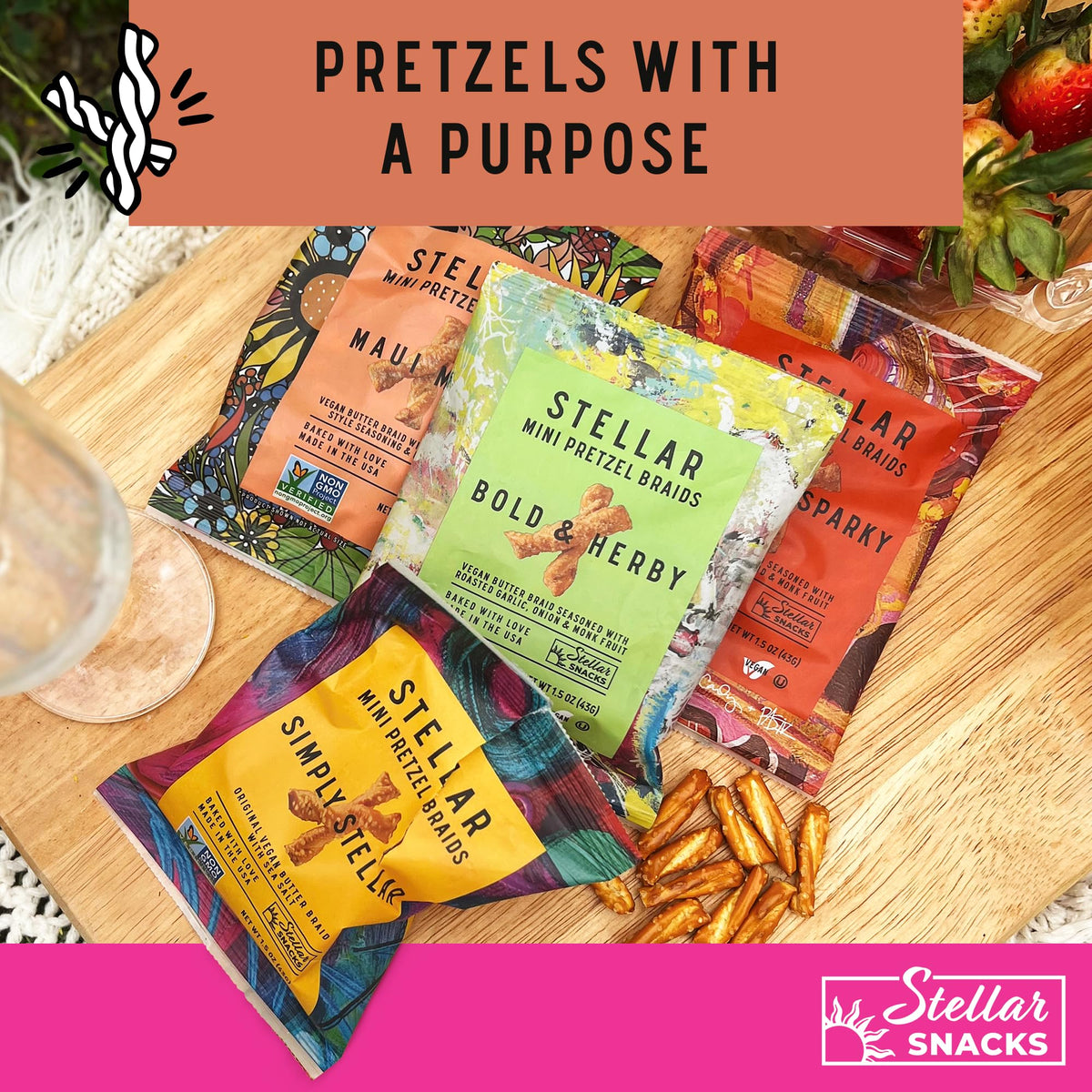 Stellar Snacks Mini Pretzel Braids Maui Monk – Vegan, Kosher, Non-GMO (24 x 1.5 oz)