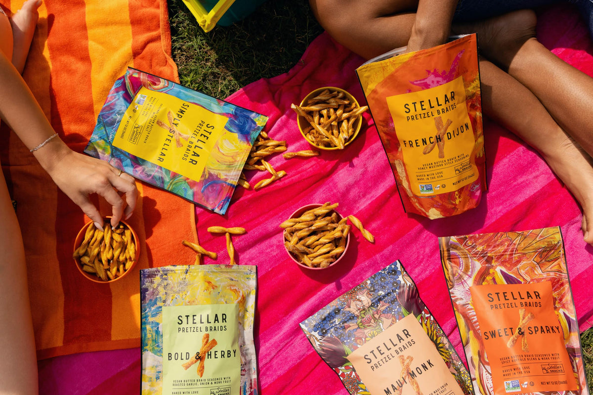 Stellar Snacks Pretzel Braids Variety Pack – 4 Flavors 12 oz Each | Vegan, Kosher, Non-GMO, Peanut Free