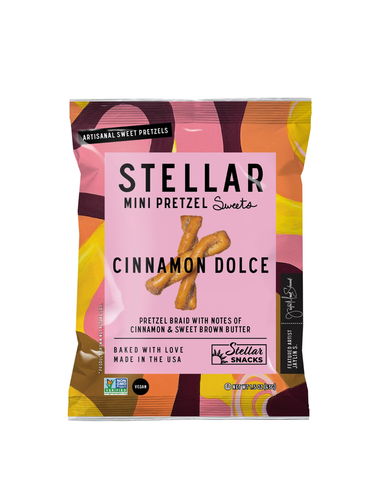 Stellar Snacks Mini Pretzel Braids Cinnamon Dolce – Vegan, Kosher, Non-GMO, 24-Pack