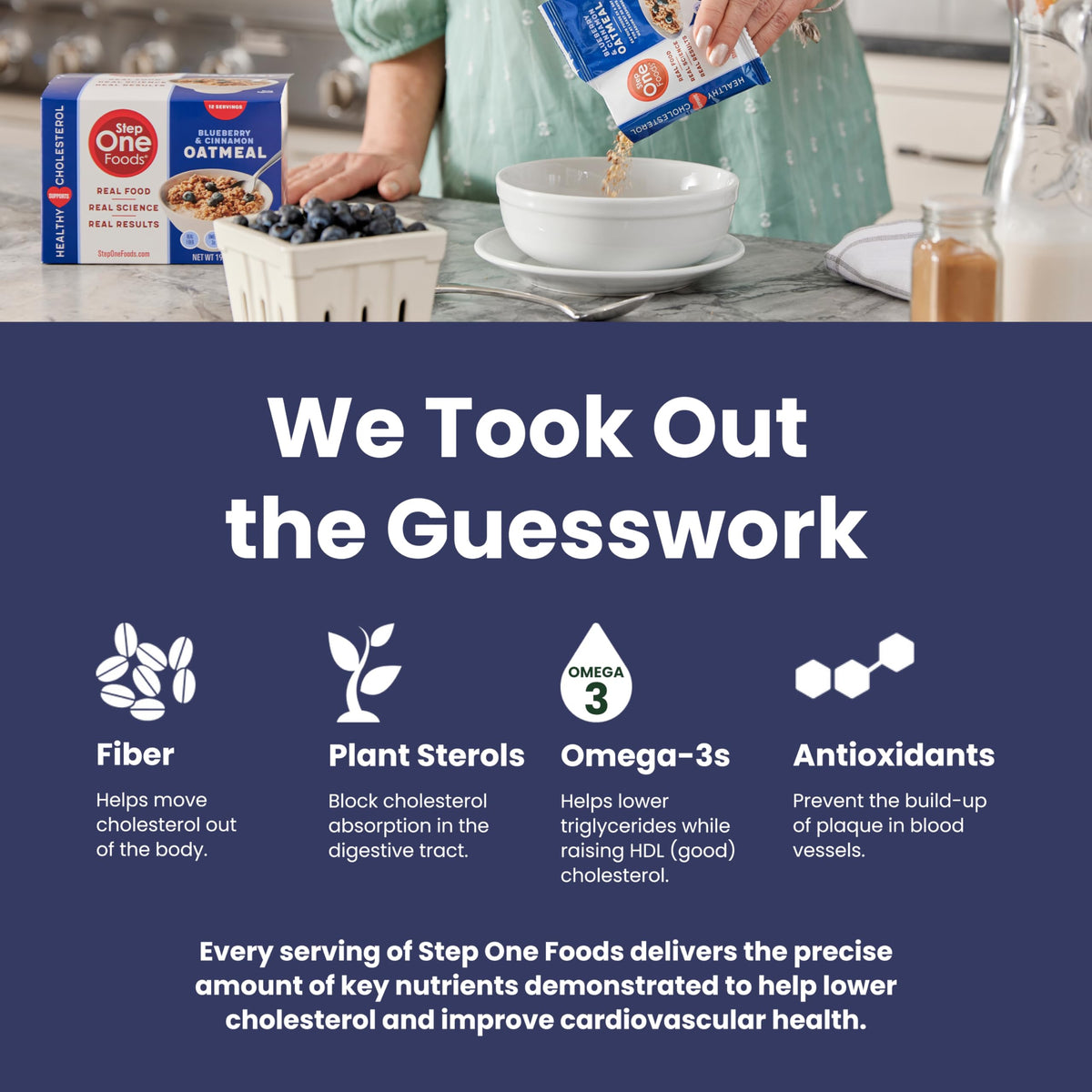 Step One Foods Blueberry Cinnamon Oatmeal – Heart Health, Plant Sterols, Omega-3, Fiber