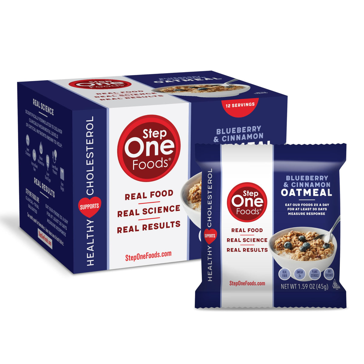 Step One Foods Blueberry Cinnamon Oatmeal – Heart Health, Plant Sterols, Omega-3, Fiber