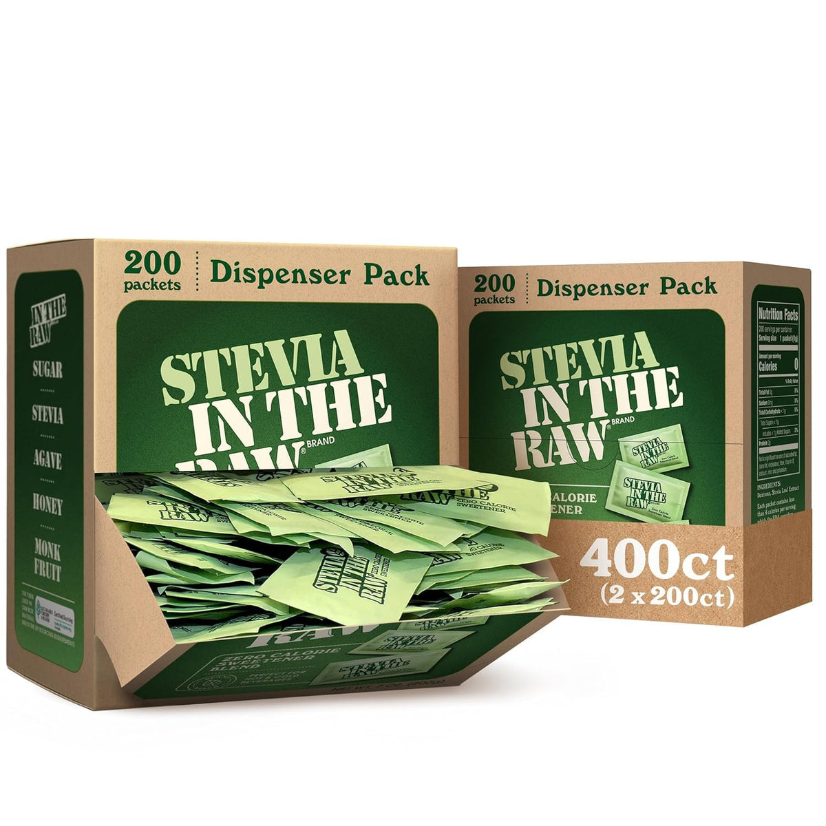 Stevia In The Raw Zero Calorie Sweetener Packets — Plant-Based, No Erythritol (Pack of 2, 200 Packets Each)