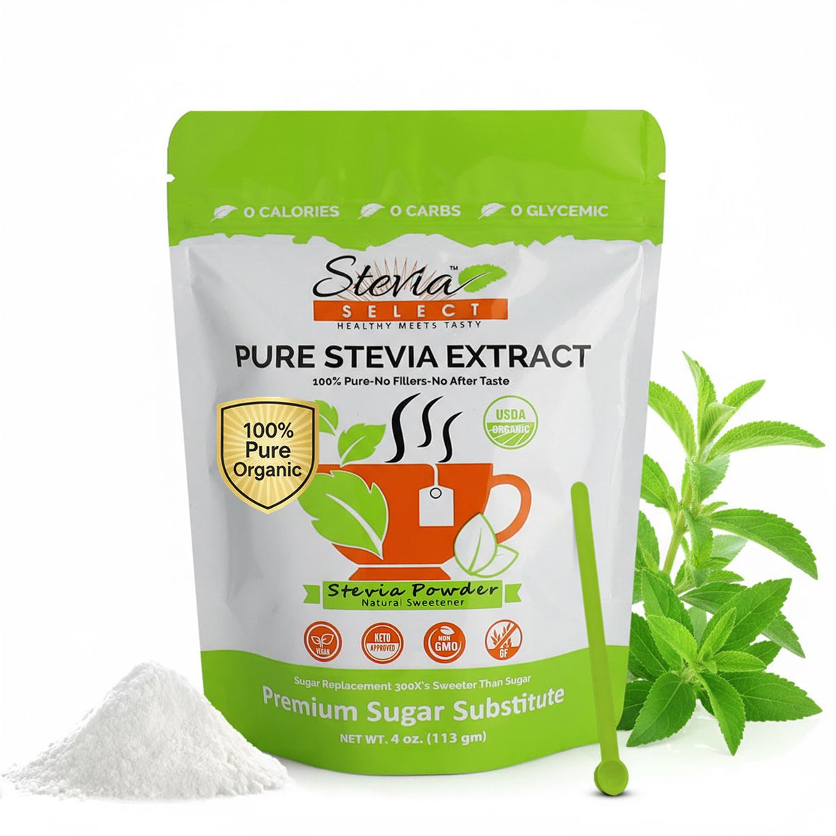 Stevia Select Organic Stevia Powder - 4 Oz, Pure, Non-GMO, Zero Calorie, No Additives