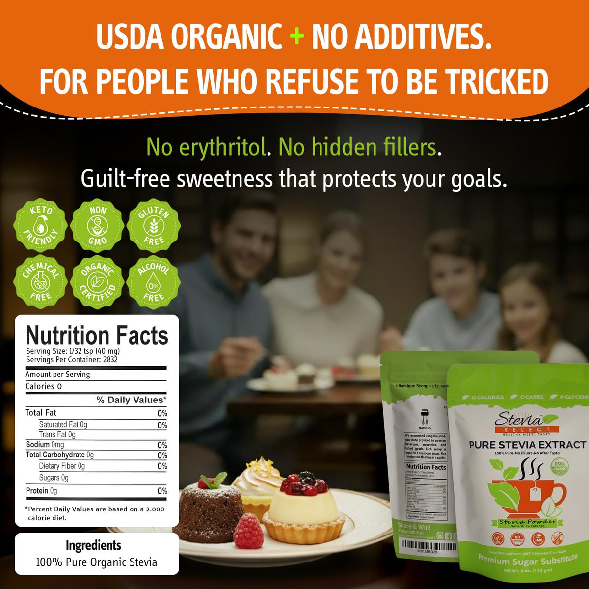 Stevia Select Organic Stevia Powder - 4 Oz, Pure, Non-GMO, Zero Calorie, No Additives