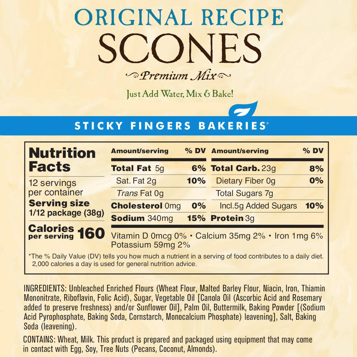Sticky Fingers English Scone Mix – Original Flavor, Quick Homemade Scones (Makes 12, 6 Pack)