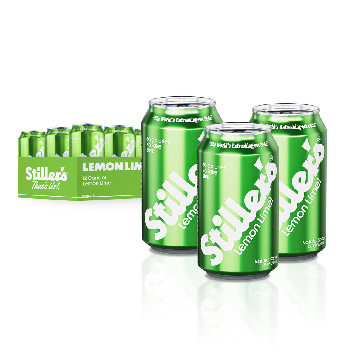 STILLER'S Natural Soda Lemon Lime — 12 Cans, Real Lemon & Lime, 30 Calories, Caffeine Free