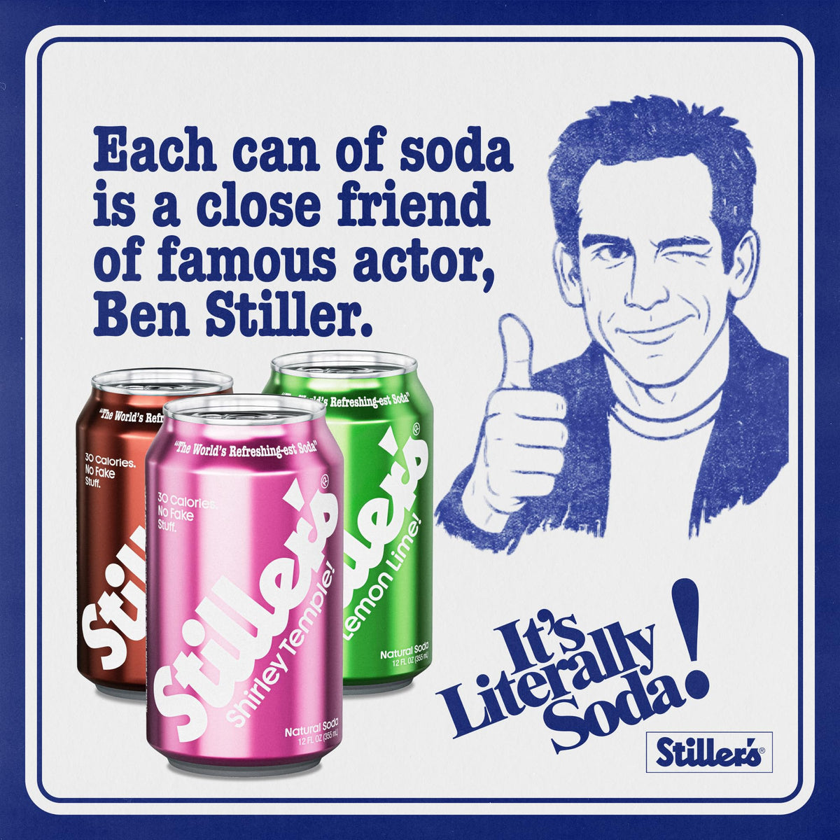 STILLER'S Natural Soda Variety Pack – 12 Cans, 30 Calories, Lemon Lime, Shirley Temple, Root Beer