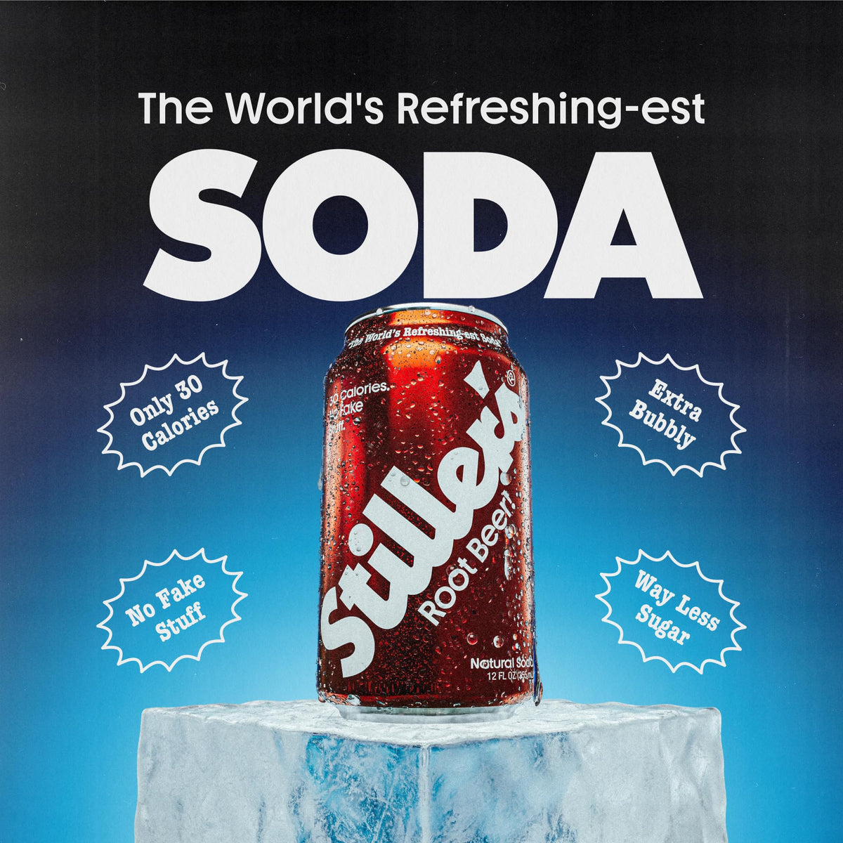 STILLER'S Natural Soda Root Beer – 12 Cans, 30 Calories, Caffeine Free, Low Sugar