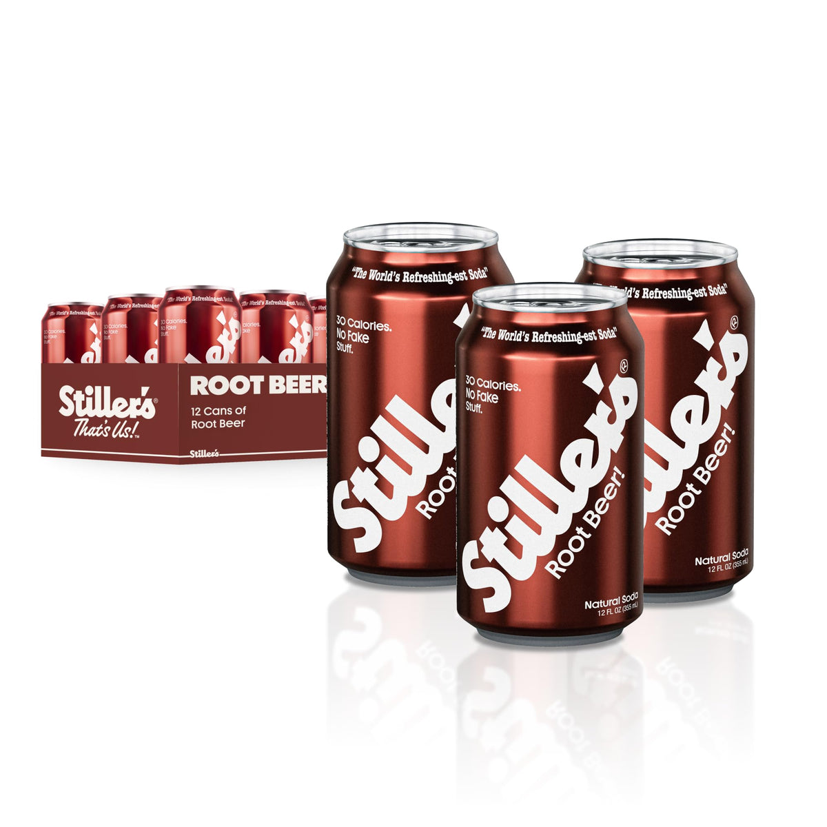 STILLER'S Natural Soda Root Beer – 12 Cans, 30 Calories, Caffeine Free, Low Sugar