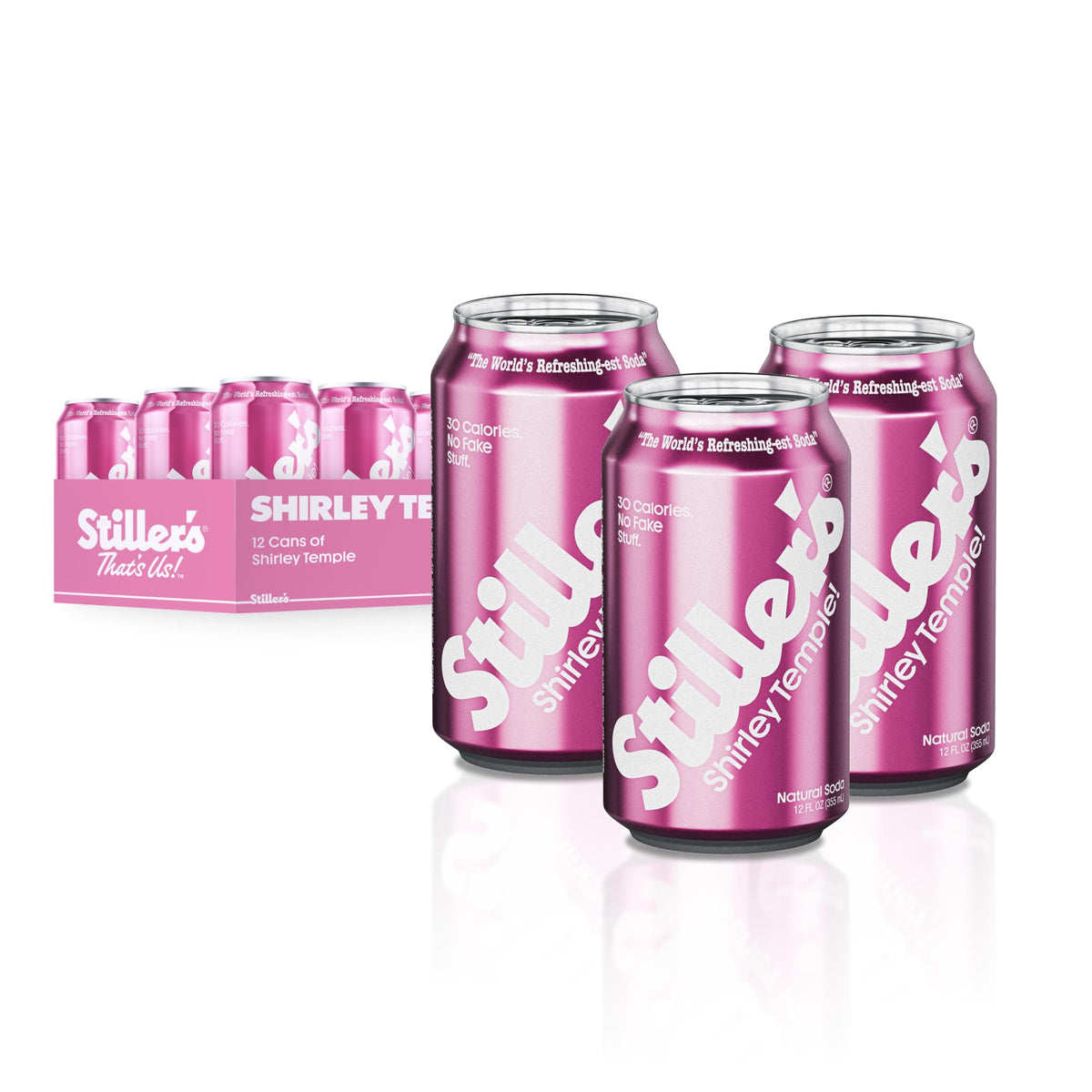 STILLER'S Natural Soda - Shirley Temple (12 Cans): 30 Cal, Real Cherry & Lime, Vitamin D/C/B12, Caffeine Free