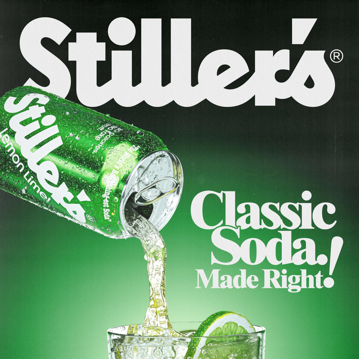 STILLER'S Natural Soda Lemon Lime — 12 Cans, Real Lemon & Lime, 30 Calories, Caffeine Free