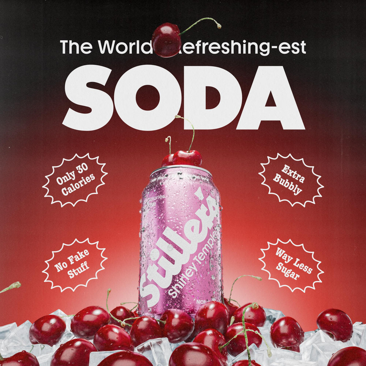 STILLER'S Natural Soda - Shirley Temple (12 Cans): 30 Cal, Real Cherry & Lime, Vitamin D/C/B12, Caffeine Free