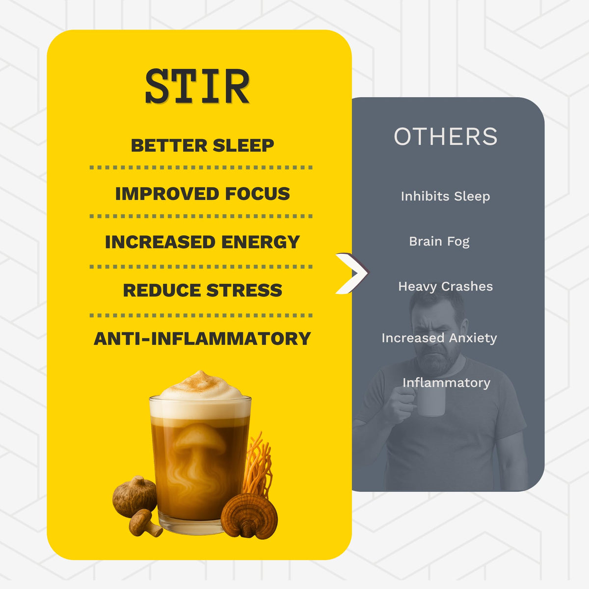 STIR Premium Instant Mushroom Coffee | Lion’s Mane, Chaga, Reishi, Cordyceps, Shiitake, Turkey Tail | Cocoa, Vanilla & Coconut MCTs | Focus, Energy & Digestive Support | 30 Servings