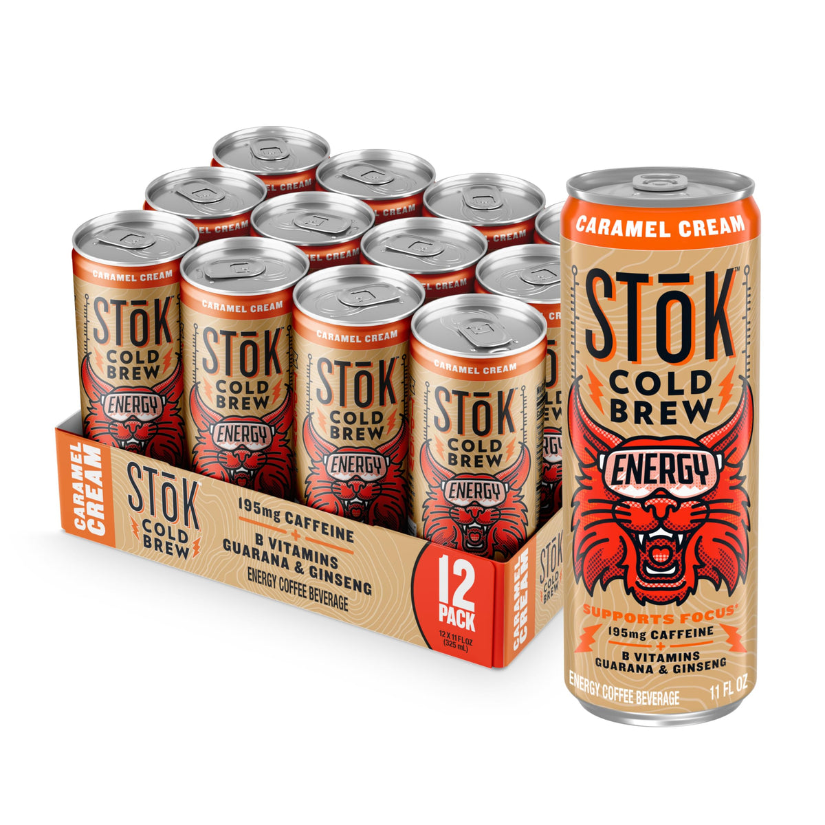 STOK Cold Brew Energy Caramel Cream — 195 mg Caffeine, Ready-to-Drink Coffee (11 fl oz, 12pk)