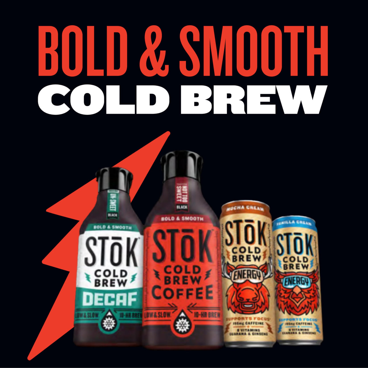 STOK Cold Brew Energy Vanilla Cream — 195mg Caffeine, B-Vitamins, Guarana & Ginseng (11 oz, 12pk)
