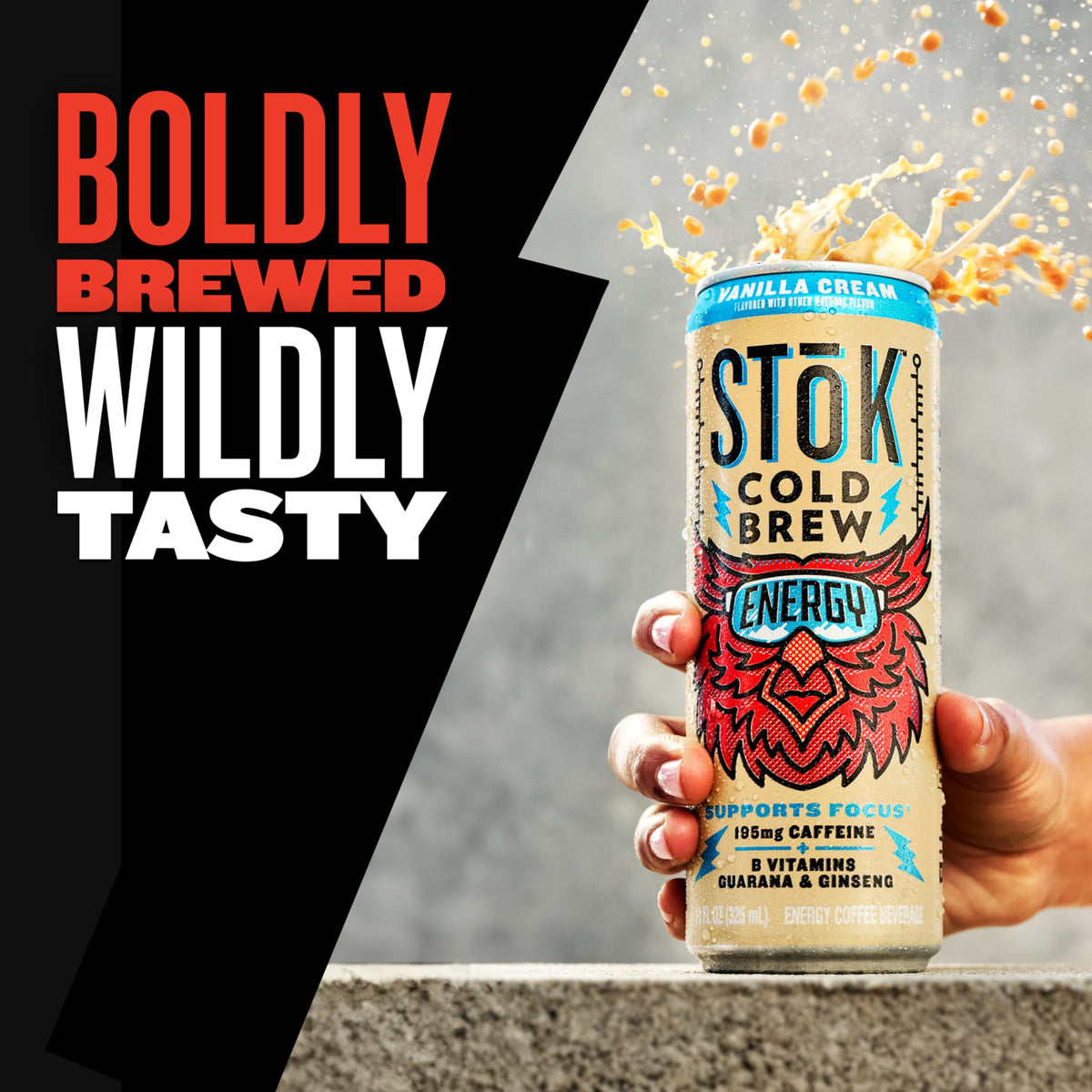 STOK Cold Brew Energy Vanilla Cream — 195mg Caffeine, B-Vitamins, Guarana & Ginseng (11 oz, 12pk)
