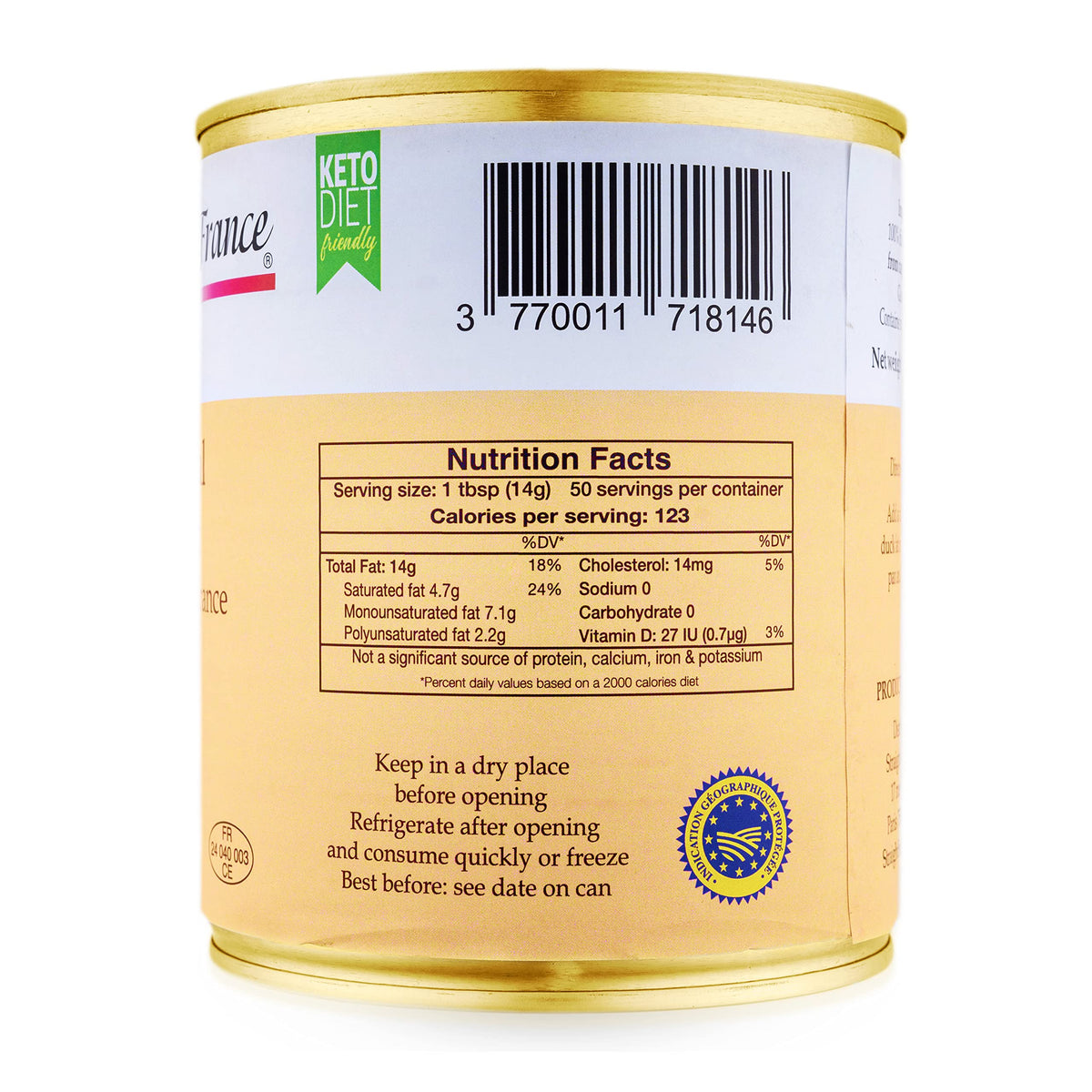 Straight from France Genuinely French All Natural Duck Fat 695g (24.5oz) | Keto & Paleo