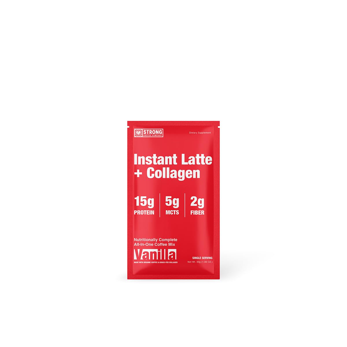 STRONG COFFEE COMPANY Vanilla Instant Latte Pack | 15g Collagen Protein | Lion’s Mane & L-Theanine
