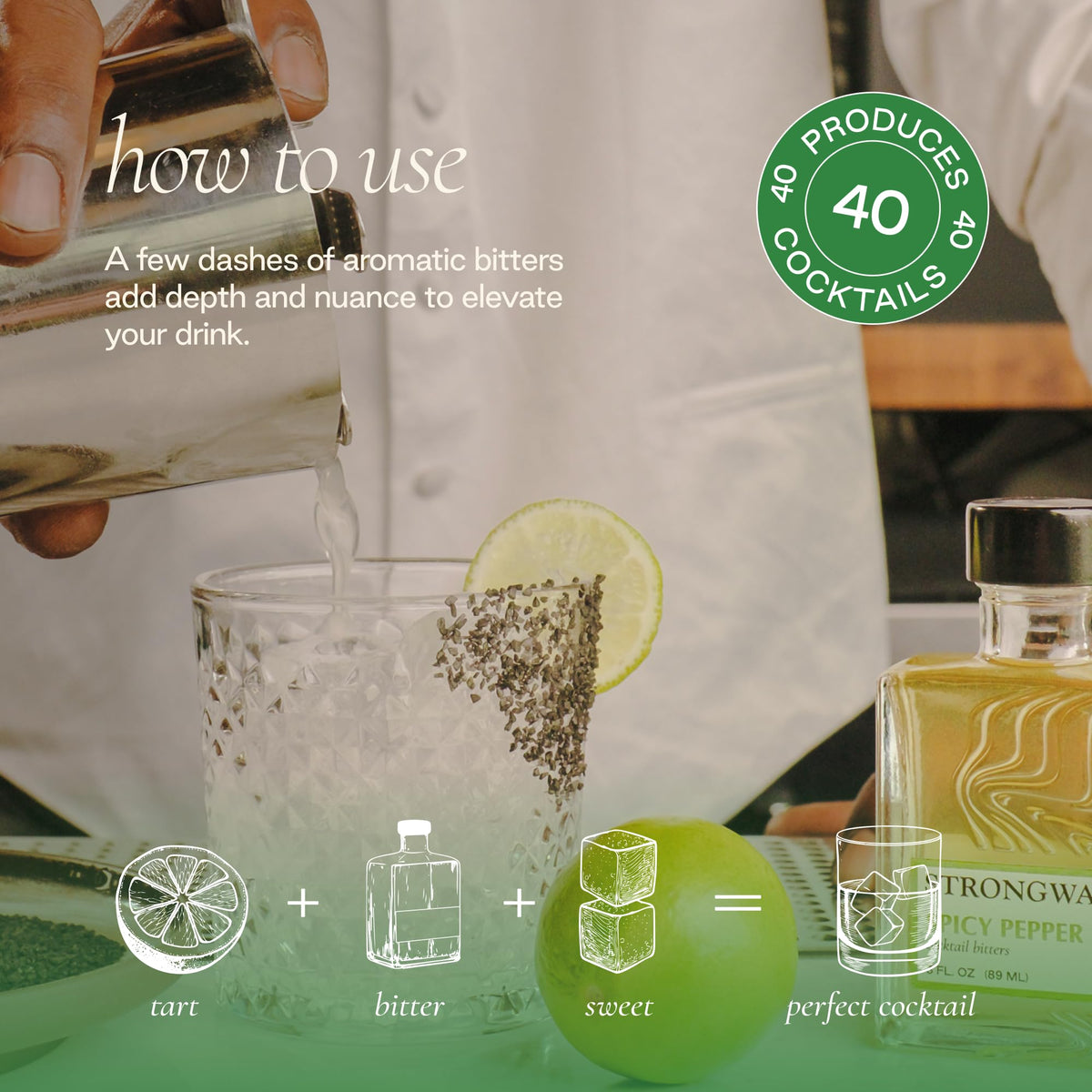 Strongwater Bonfire Spicy Pepper Bitters (40 Servings) – Lime & Fresh Pepper – Pair with Margarita or Bloody Mary – 3oz