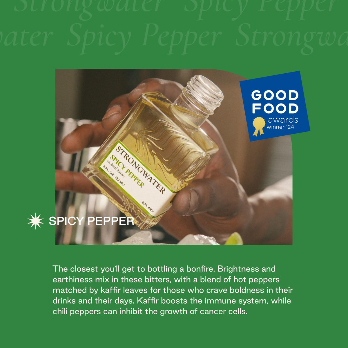 Strongwater Bonfire Spicy Pepper Bitters (40 Servings) – Lime & Fresh Pepper – Pair with Margarita or Bloody Mary – 3oz