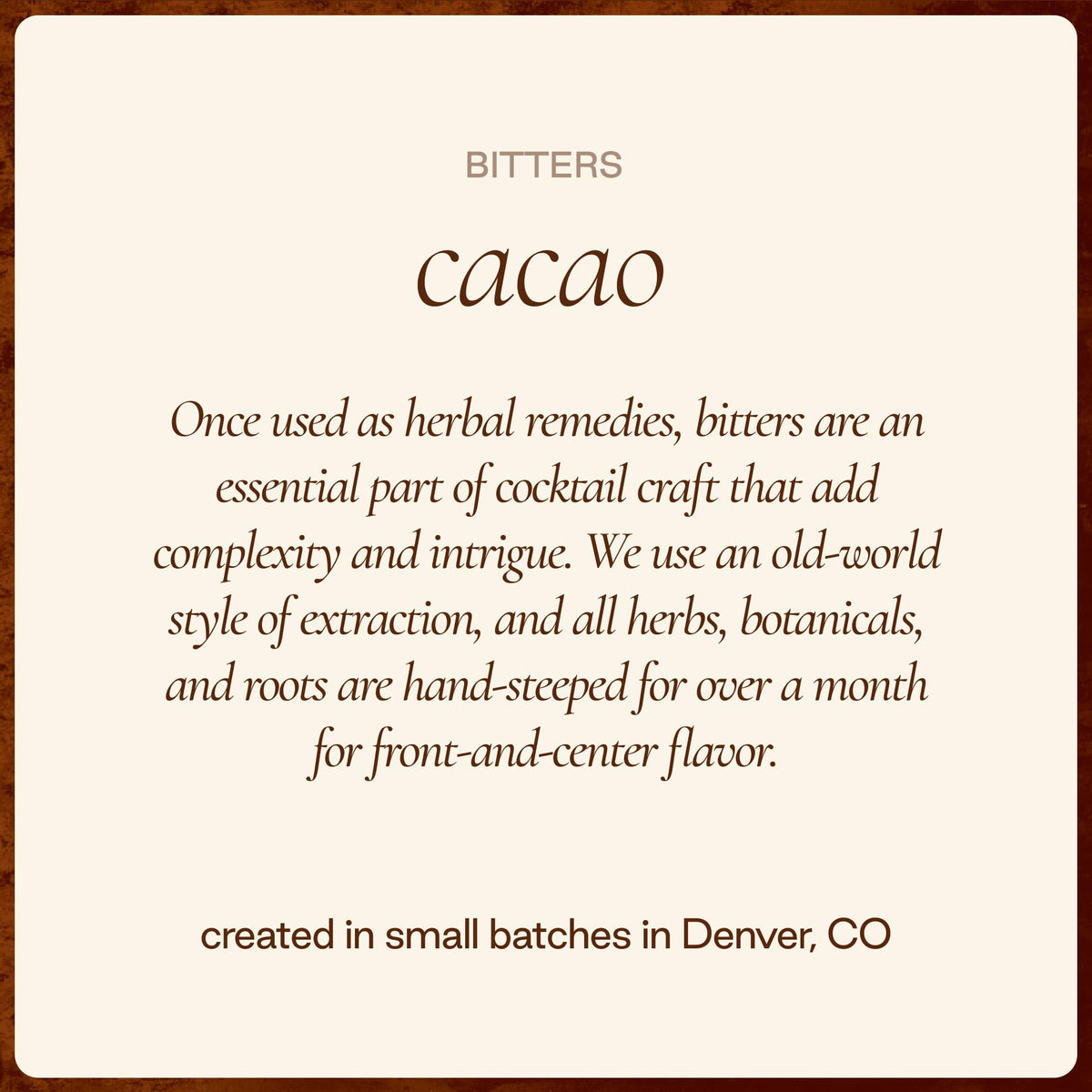 Strongwater Cacao Bitters (40 Servings) – Chocolate Bitters with Roasted Cacao Nibs, Vanilla & Cherry Bark