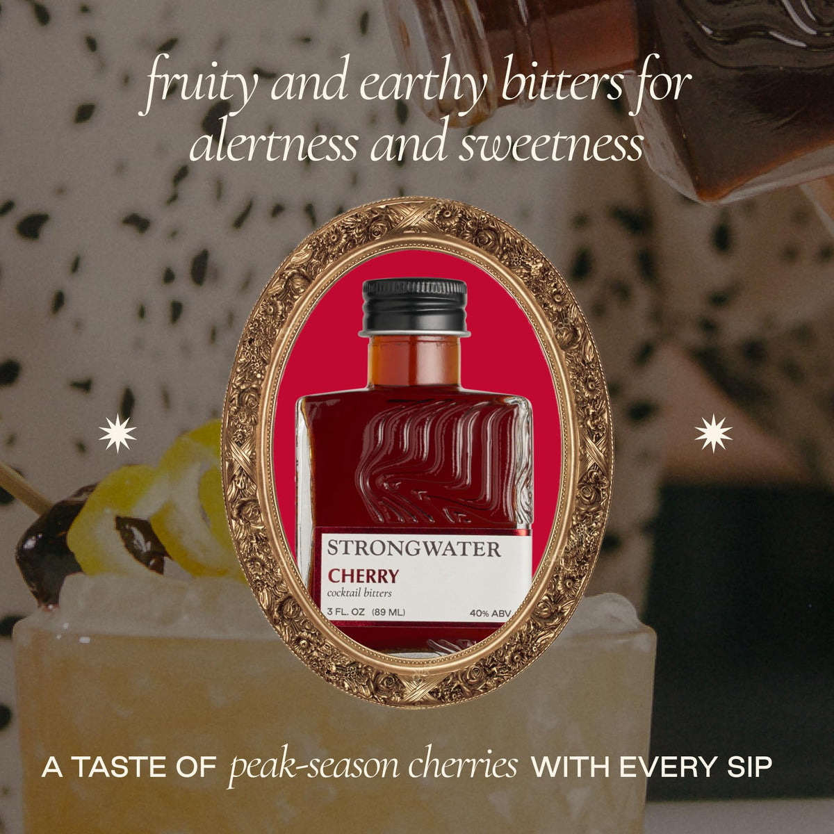 Strongwater Cherry Bitters (40 Servings) – Organic Tart & Bing Cherries, Cinnamon Spice, 3oz