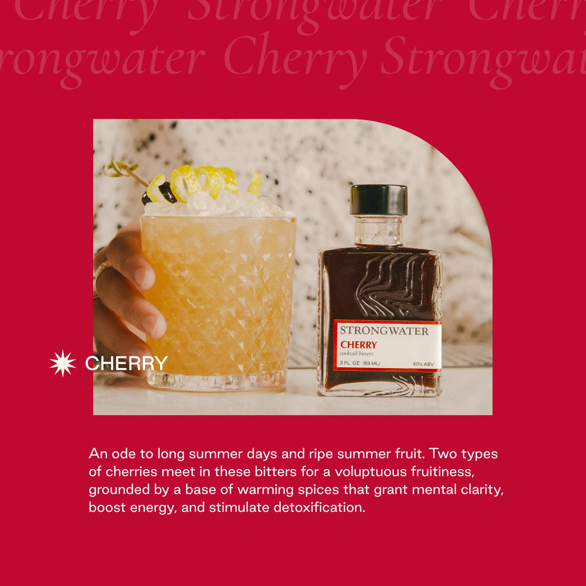 Strongwater Cherry Bitters (40 Servings) – Organic Tart & Bing Cherries, Cinnamon Spice, 3oz