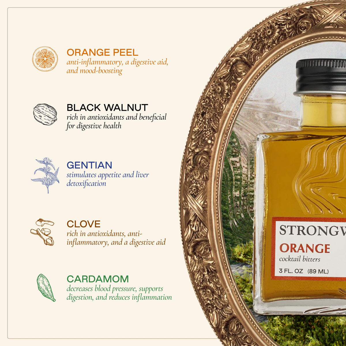 Strongwater Orange Bitters (40 Servings) – Spiced Orange Bitters with Citrus Zest, Cardamom & Walnut | 3oz